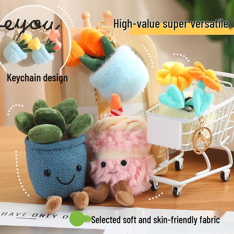Bonsai Succulent Keychain Plush with Tulip Pendant - Cute and Fun Home Accessory