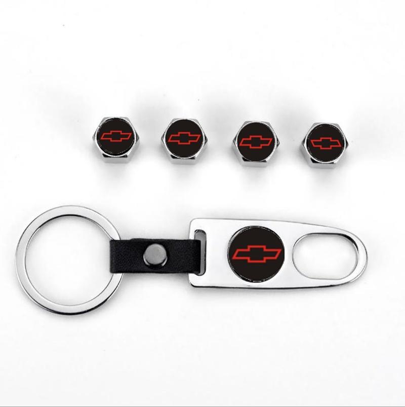 Elegant Zinc Alloy Car Wheel Tire Valve Dust Caps With Chevrolet Emblem Keychain