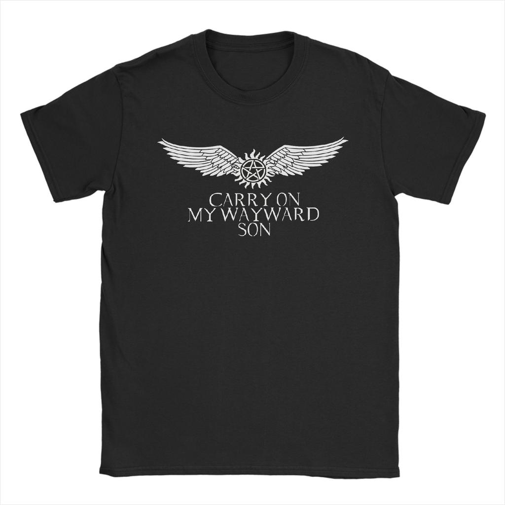 Carry On My Wayward Son Unisex Unisex T Shirts Supernatural Vintage Tee Shirt Short Sleeve TShirts Cotton Gift Idea Clothes