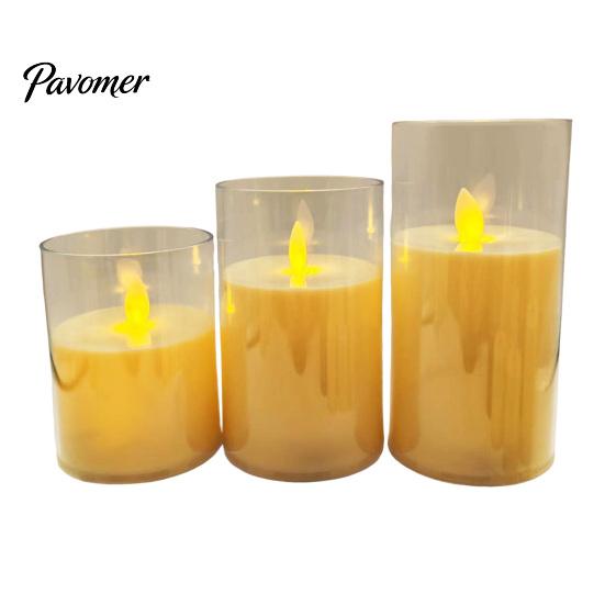Flickering Led Pillar Candles for Holiday Flameless LED Candles, Battery Operated Acrylic Realistic Wax Lights Christmas Decor Warm Color Light