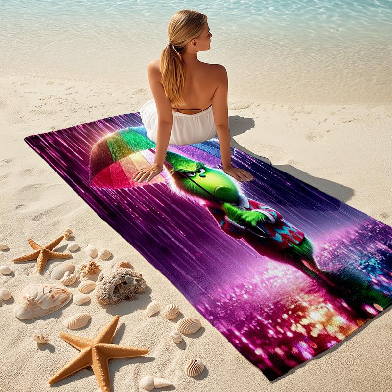 Christmas Gift Oscar Comedy Movie How the Grinch Stole Christmas Soft Beach Towel Outdoor Camping Vacation Swinging Beach Scarf Decorative Blanket B6