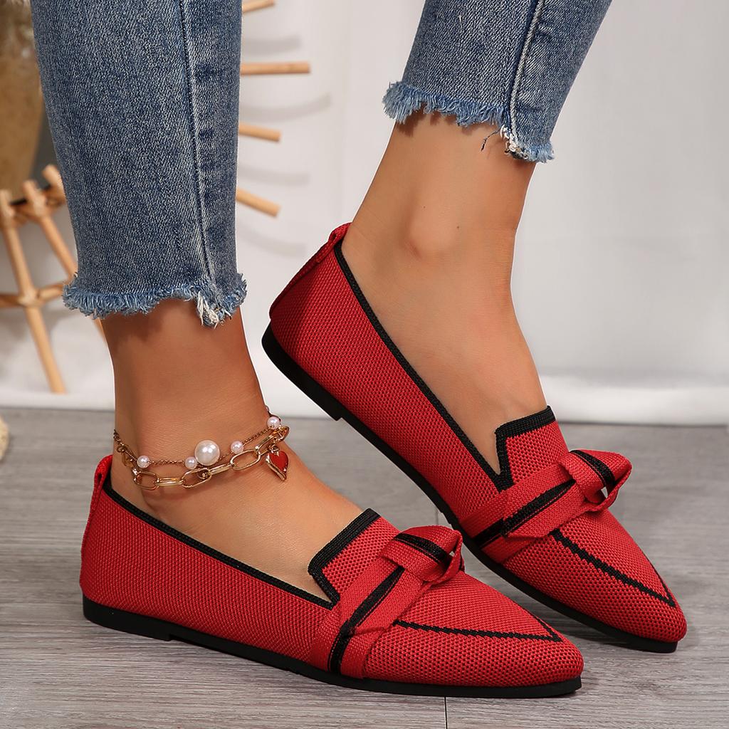 Fashion Women Comfortable Pointed Flat Sole Shoes 2024 Women Fashionable Slip on Butterfly Bow Casual Breathable Loafers Shoes for Women