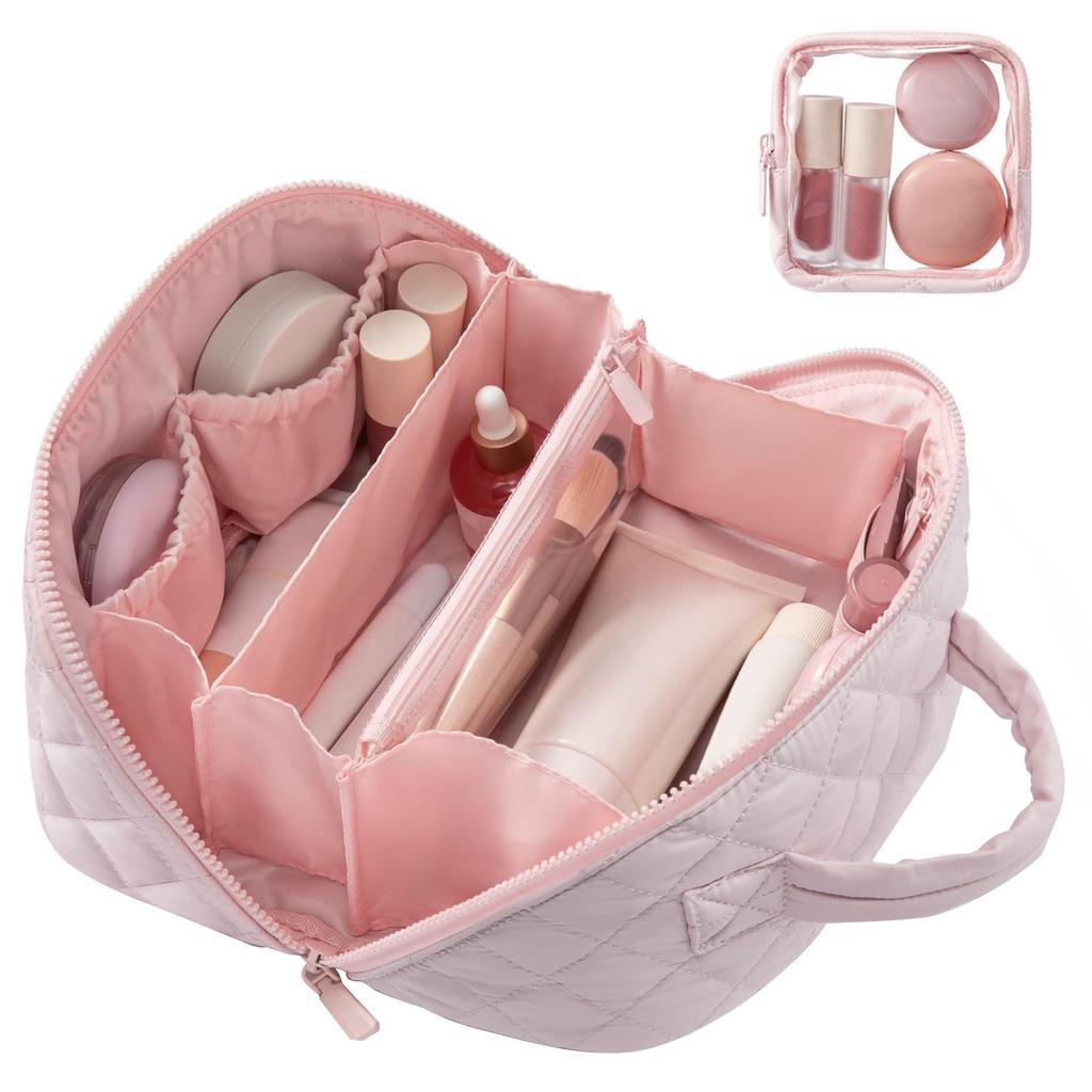 Girls Travel Makeup Pouch Open Flat Small Cosmetic Pockets Lightweight Bath Toiletry Bag Fashion Waterproof Storage Organizer