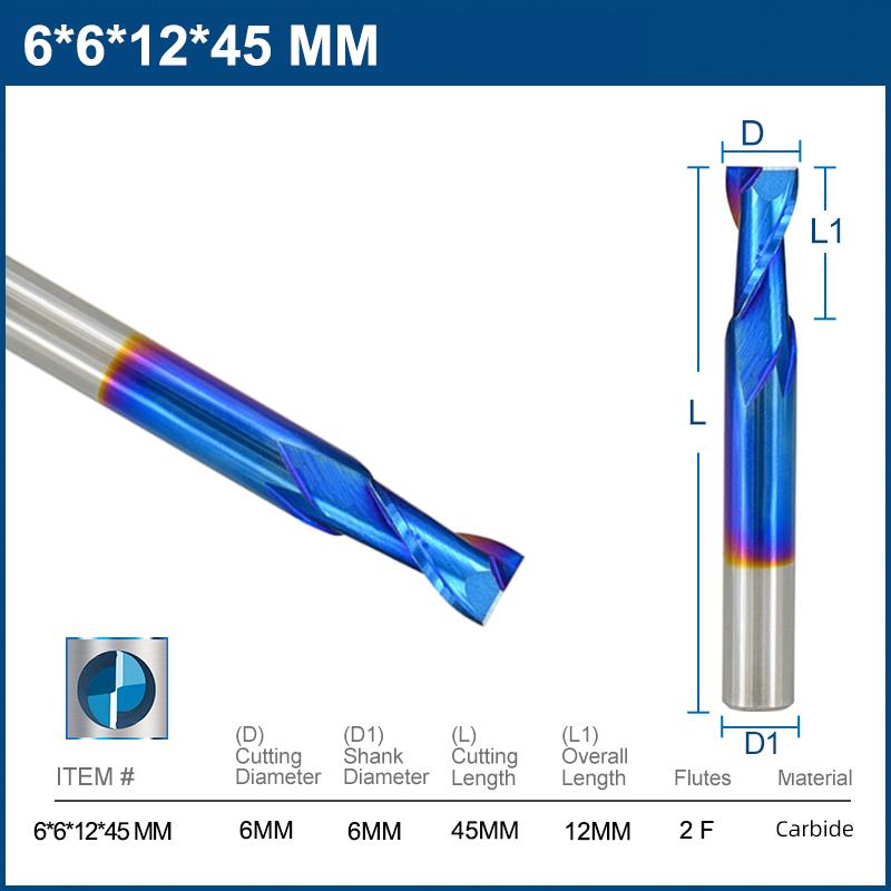 

Фреза XCAN Flat End Mill 6 мм с хвостовиком Nano Blue с 2-мя канавками, спиральная фреза, твердосплавная фреза с ЧПУ 6x12x45