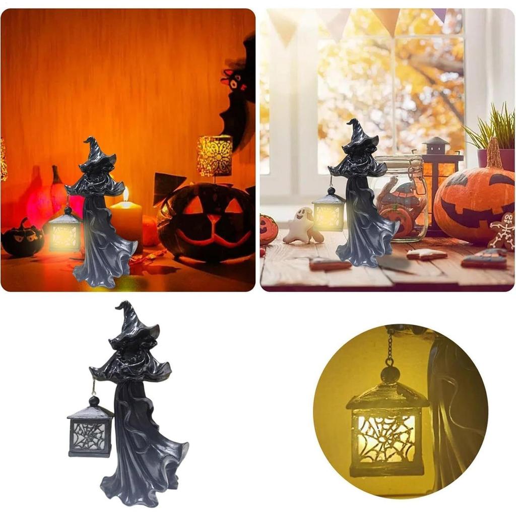 Witch Statue Halloween Figurines Spooky Witch With Lamp Table Centerpieces Desk Decor For Fireplace Living Room Bedroom Patio