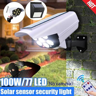 Solární světlo Snímač pohybu Zabezpečení Maketa kamery Záplavové světlo Bezdrátové venkovní IP65 Vodotěsná 77 LED lampa Solární nástěnná lampa se 3 režimy