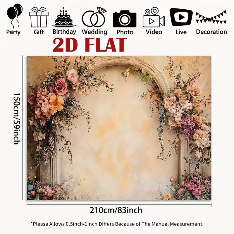 2D Rustic Beige Wall Backdrop with Floral Arrangements and Columns