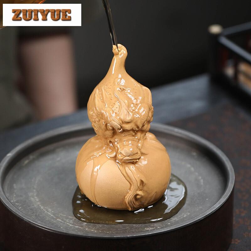 Exquisite Purple Clay Divine Dragon Gourd Tea Pet Handmade Sculpture Crafts Lucky Model Tea Figurine Tea Ceremony Teaware Crafts