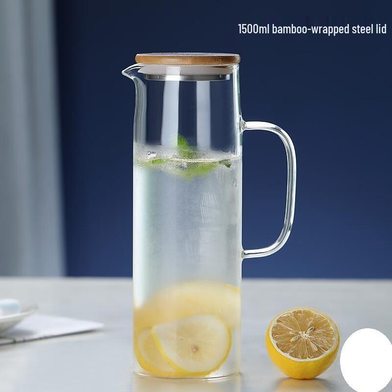 Glass Cold Water Pitcher with Bamboo Lid Set