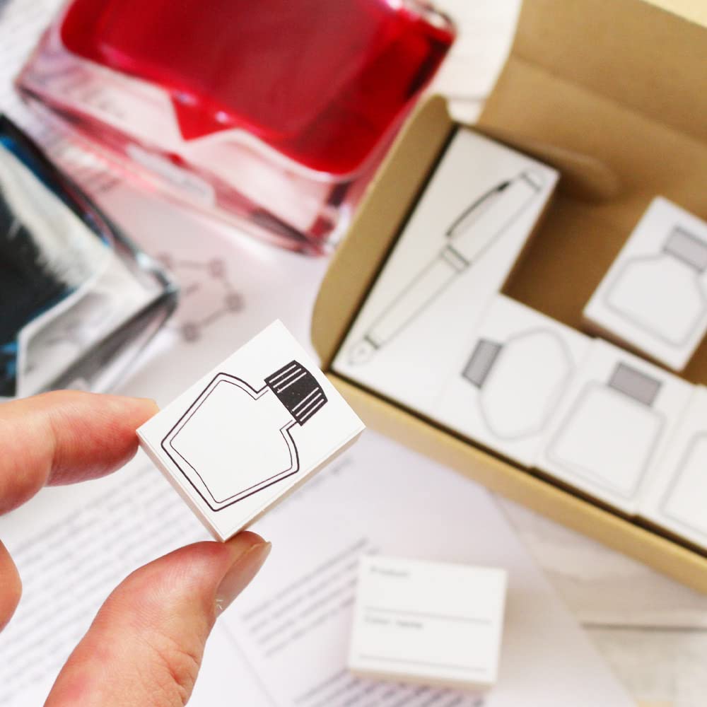 Fountain Cute Wooden Stamp Color Stylish Letter Sticky Made In Japan Pen, Ink, Stamp, Set, Swatches, List, Cards, Paper, Notes, Stationery, Gift,