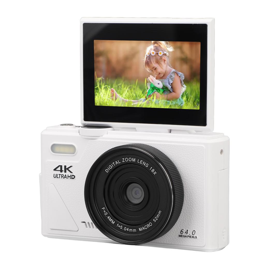 4K Digital Camera 64MP UHD 18X Zoom Auto Retro Compact Digital Camera with 3 Inch Screen for Travel Photography