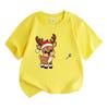 Kids Boys Girls 100% Cotton Crew Neck Short Sleeve T-Shirt, Cute Cartoon Christmas Reindeer with Santa Hat Xmas Light Print Casual Soft Tee Top for Ho
