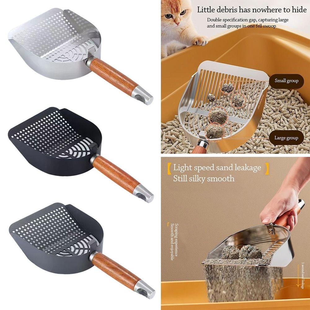 Anti-slip Cat Toilet Scoop with Wooden Handle Cat Poop Cleaning Tools  Pet Cleaning Tools
