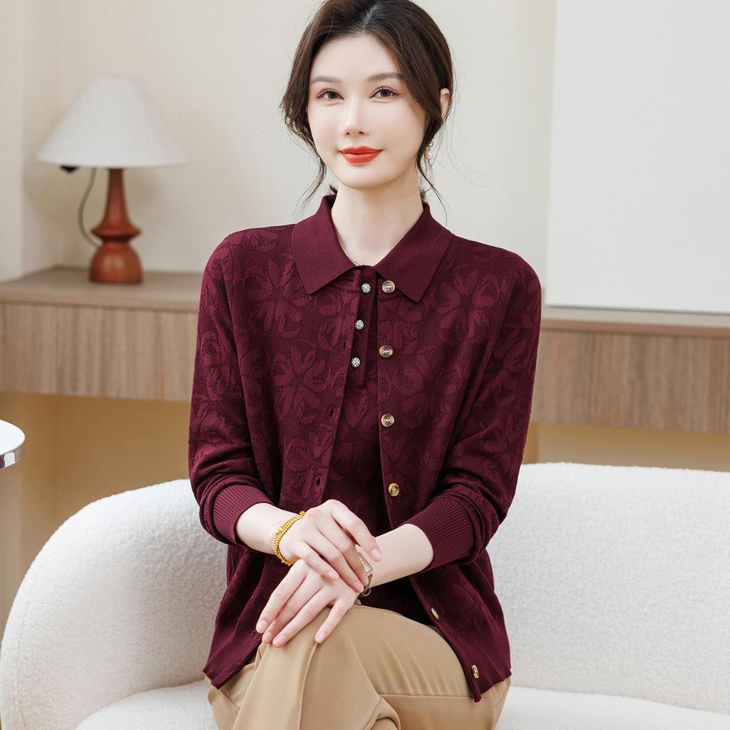 Mom's Spring Cardigan & T-shirt Two-Piece Set: Stylish Short-Sleeve for Middle-Aged & Elderly Women