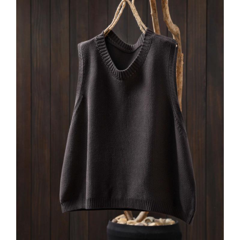 Women's Crew Neck Sleeveless Loose Fit Retro Knit Vest Loose Fit Layering Waistcoat