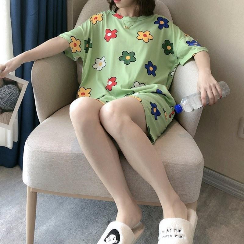 Damen Sommer Kurzarm Pyjama Set: Dünn, Lässig, Lockere Passform, 7/8-Hose - Ideal für Zuhause