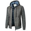 Men's Hooded Plush Plaid Knitting Drawstring Coat Sweater  Warm Solid Color Jackets Tops