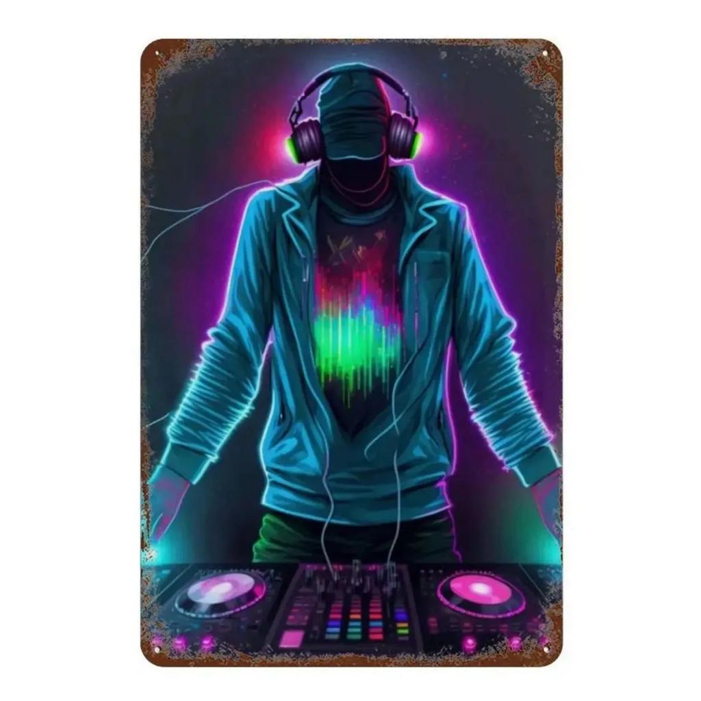 Metal Tin Signs Lighting DJ Wall Decoration Plaque Vintage Art Poster Iron Painting for Man Cave Home Cafe Game Room Club Bar