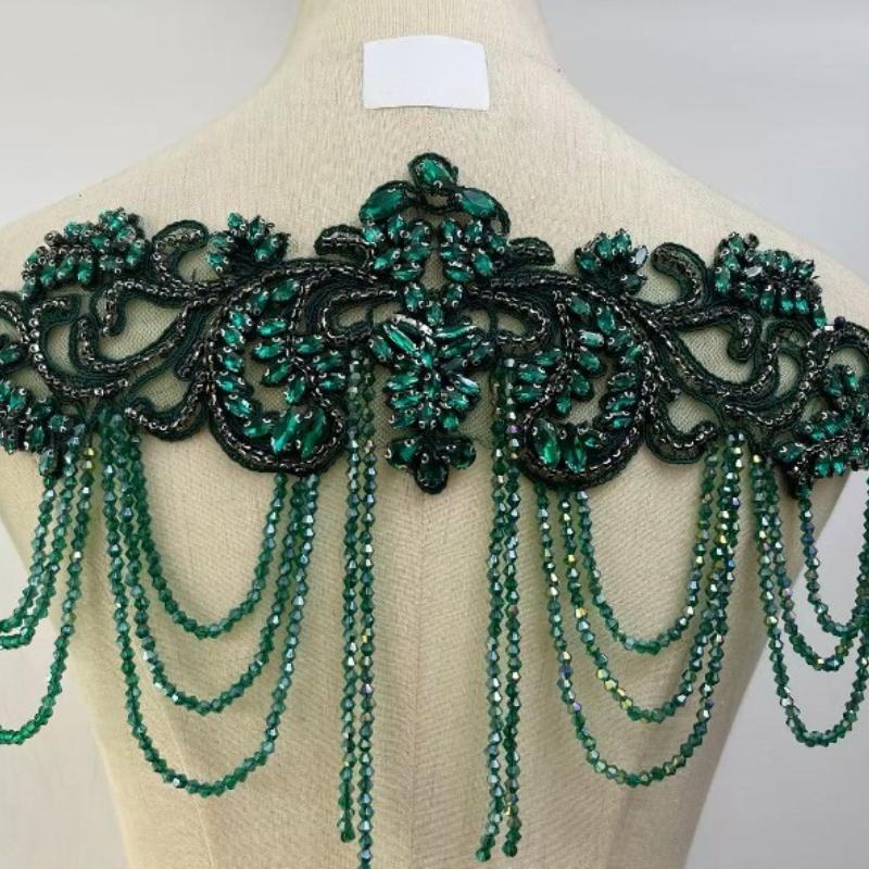 1 STÜCK Handgenähte Fransen Perlen Spitze Strass Applikationsaufnäher 26 Farben DIY Handgemacht Kleid Hochzeitskleid Bekleidungszubehör
