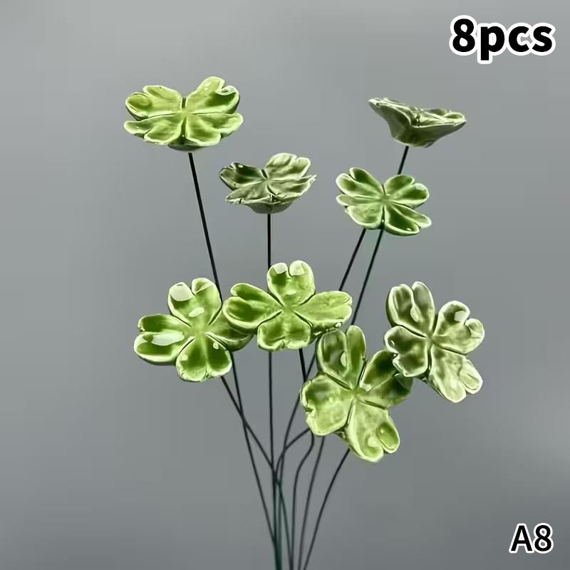 

6/8/10Pcs Four-Leaf Clover Ceramic Flowers Symbolize Luck, Hope, Faith, Love Never Fading, Eternal Ceramic Flowers Home Decor