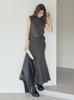 sleeveless knit narrow skirt SET 09WNO254119 CGRY 1 High-neck