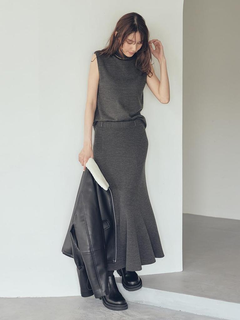 sleeveless knit narrow skirt SET 09WNO254119 CGRY 1 High-neck
