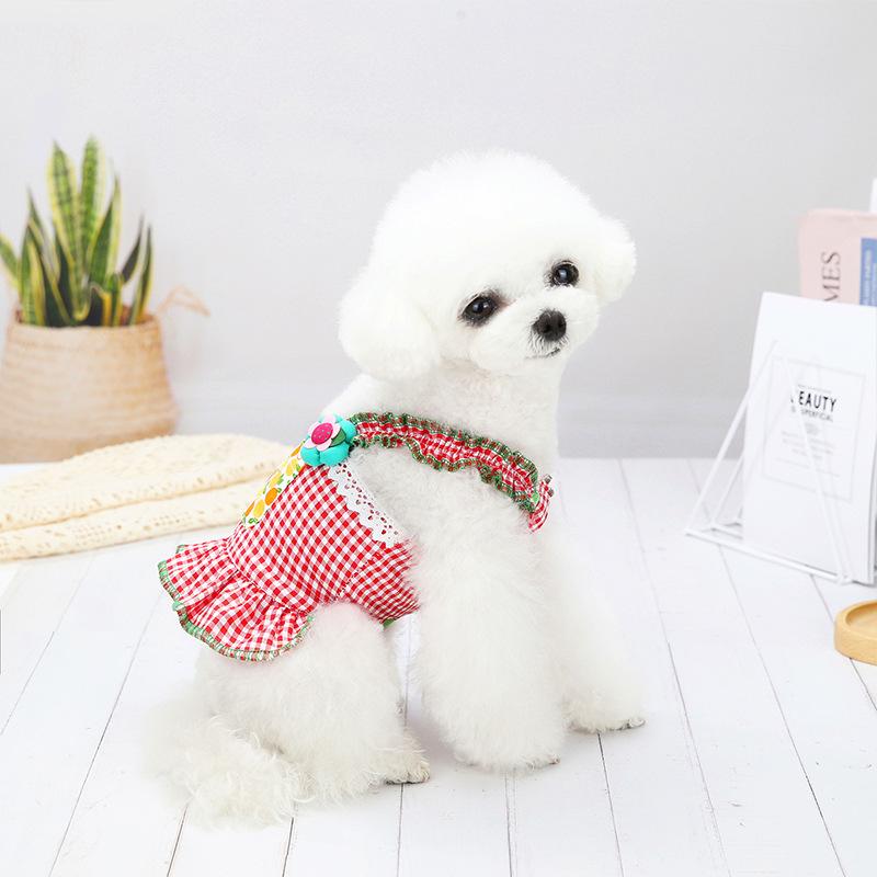 Ins Neues Haustier Blumen Hosenträgerrock Hund Hosenträger Dünner Rock Entenprint Rock Sommer Haustierkleidung Hundekleid mit Blumen XS white