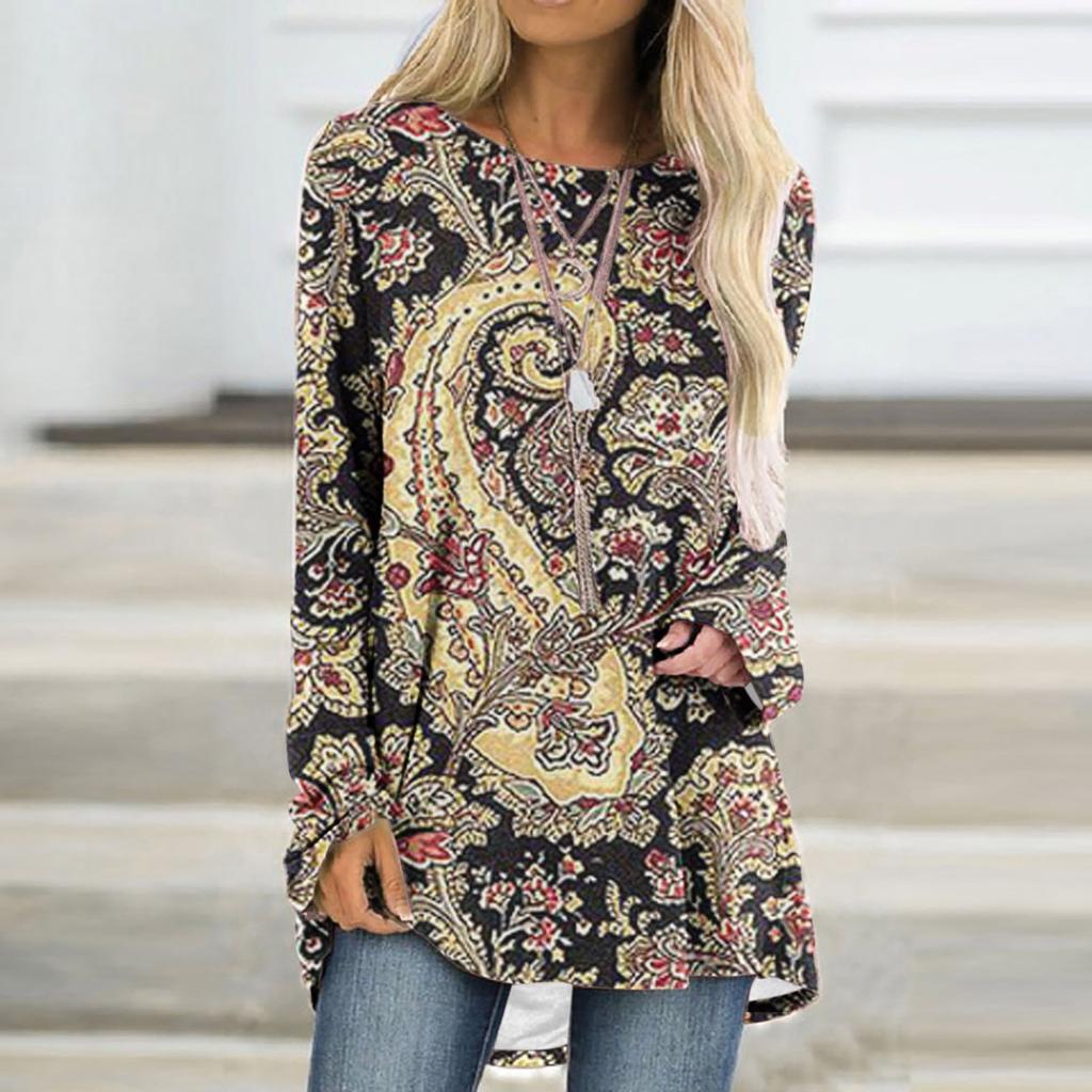 Paisley Pattern T-Shirts Boho 3D Print Women Fashion Streetwear Long Sleeve T Shirt Oversized Tunic Tees Tops Female Clothing