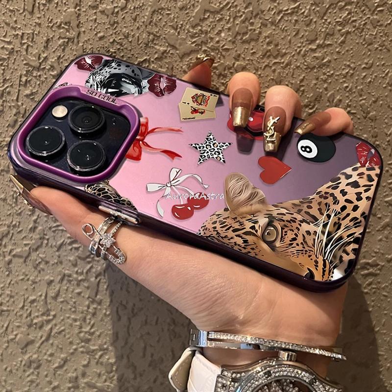 Fashionable Leopard Cherry Shockproof Funda Phone Case For iPhone 17 16 15 13 12 11 ProMax Pro Plus Protective Coque Phone Case