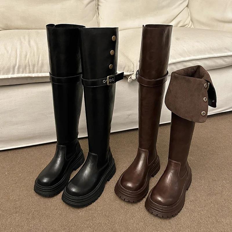 Women's High Over The Knee Boots Trendy Retro Fashion Winter Walking Snowmobile Boots Outdoor 2025 Botas De Invierno Para Mujer
