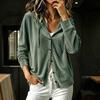 Women's Button Down Hooded Cardigan Long Sleeve Loose Fit Color Casual Top