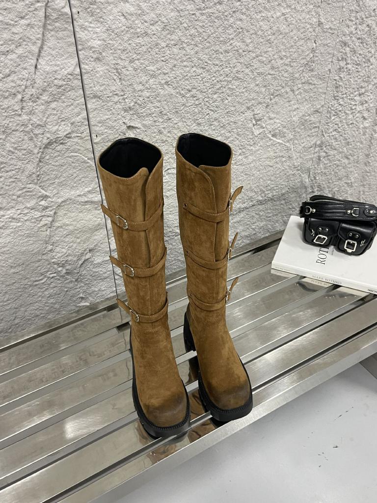 Vintage Western Boots European Station Long Boots Rubber Sole Round Head Tall Tube 2025 Autumn and Winter Suede Leather Knight Boots