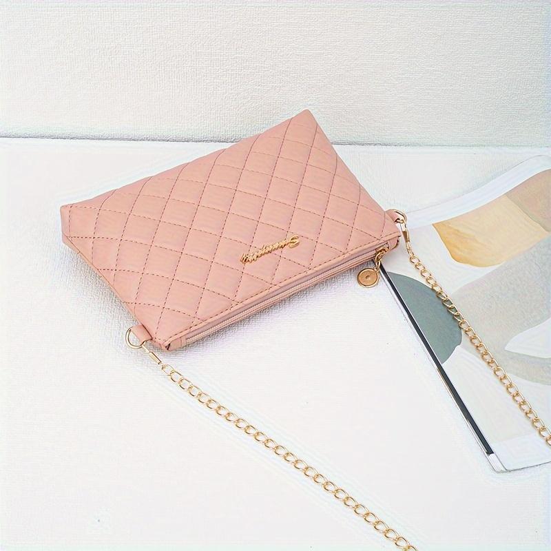 Poșetă crossbody elegantă matlasată cu curea lanț auriu, material PU, închidere cu fermoar și curea de umăr detașabilă - Perfectă pentru stilul urban