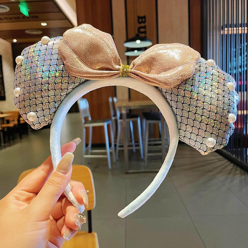 Sparkling Amusement Park Headband Cute High Skull Top Anti Slip Face Wash Bow Headband Headband Hair Accessories for Women