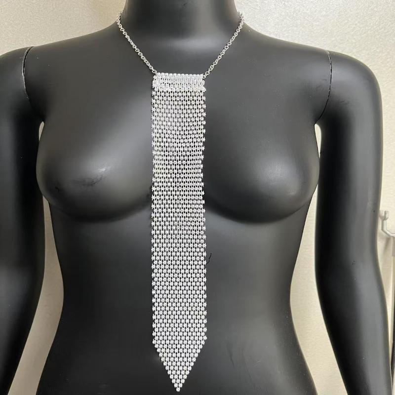Shiny Rhinestone Fishnet Tie For Women Fashion Luxury Diamond Wedding Banquet Feast Club Party Necklace Jewelry Accessories