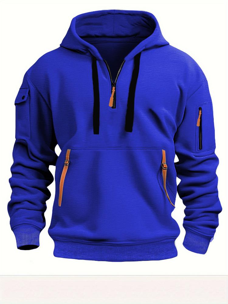 Cloudy and sunny days Men's Sporty Casual Hooded Sweatshirt - Ribbed Cuffs & Hem,  Machine Washable, Solid Color for Hiking & Outdoor Activities M