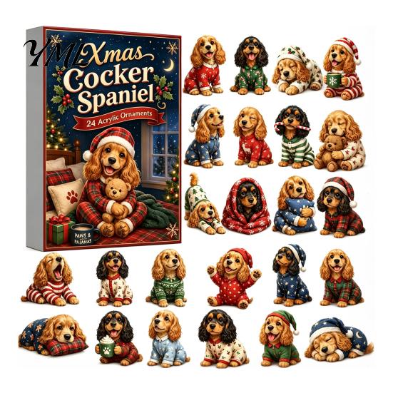 Advent Calendar Dog Calendars 2026, 24 Days Christmas Countdown with 2D Acrylic Hanging Ornaments Ornament, Collectible Cute Animal Figures