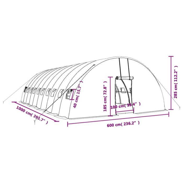 VidaXL Serre avec cadre en acier vert 60 m² 10x6x2,85 m, polytunnel, serre à cadre froid, serre pour tomate, serre de 3188108