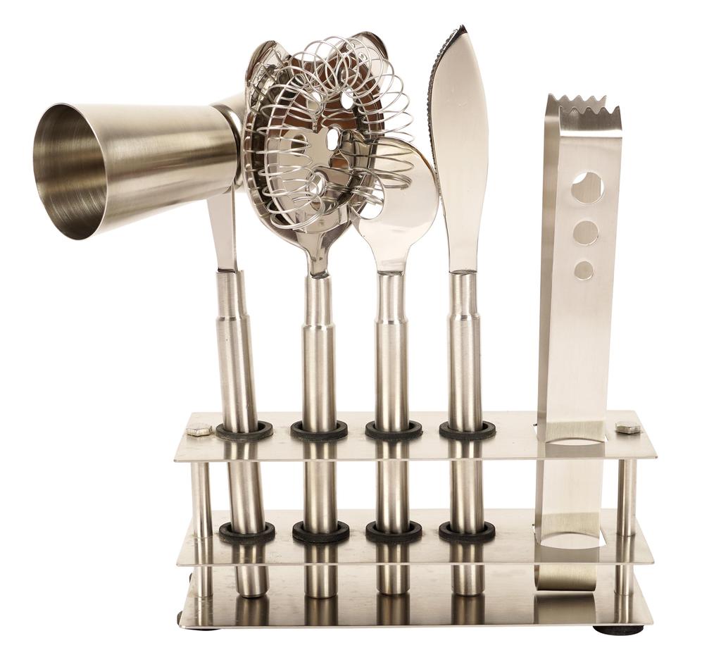 Trifri Sada barových nástrojů pro koktejlové barmany se stojanem, 5dílná barová sada z nerezové oceli pro domácí barmany, mixér na nápoje