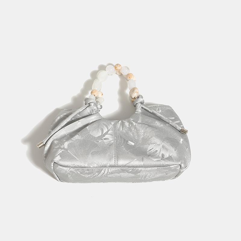 2024 Summer New Niche High-End New Chinese Style Pleated Cloud Bag Beaded Fashionable Exquisite Handbag