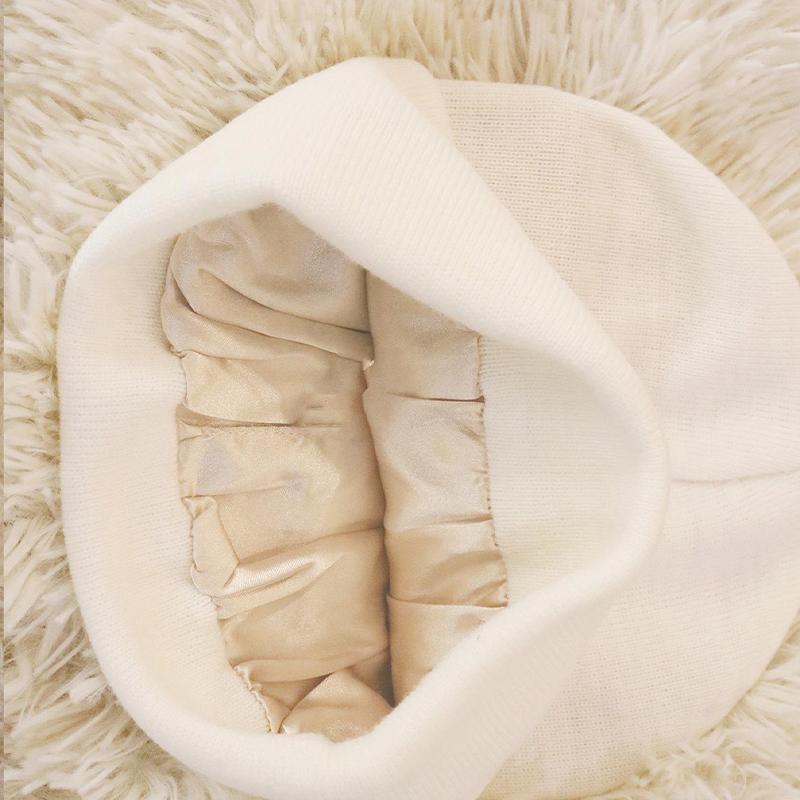 Embroidered Letter Beanies Bonnet For Women&Men 2Layer Silk Satin Lined Anti Static Knitted Hat Autumn Winter SKi Skullies Cap