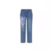 Street style women's clothing, irregular print loose long pants, low-waist pleated washed distressed multi-color jeans