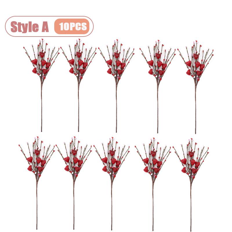 1-10PCS Valentines Decor Artificial Flower Berry Branches Heart Shape Berry Fake Flowers Anniversary Wedding Home Decor