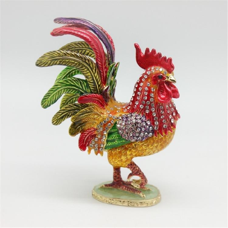 Unique Enamel Colored Rooster Decoration Metal Jewelry Box Earrings Organiser Case Perfect For Gift Giving