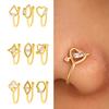 5 Pcs Nose Ring Hoops for Women Geometry Heart Rhinestone U Shaped Nose Hoops Gold Plated Faux Nose Piercing Jewelry