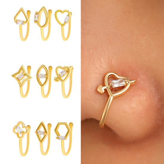 5 Pcs Nose Ring Hoops for Women Geometry Heart Rhinestone U Shaped