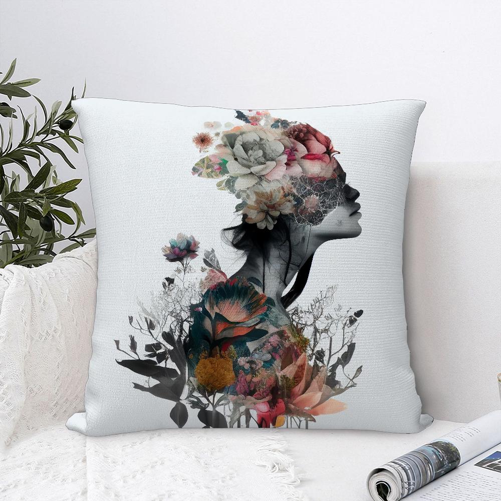 Female Painting Pillow Case Plush Fabric Soft Pillowcase Double Sided Print Sofa Cushion Cover Throw Pillow Cover