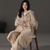 nightgown women's buckle autumn and winter thickened fleece flannel long pajamas coral fleece thermal bathrobe morning gown with pants