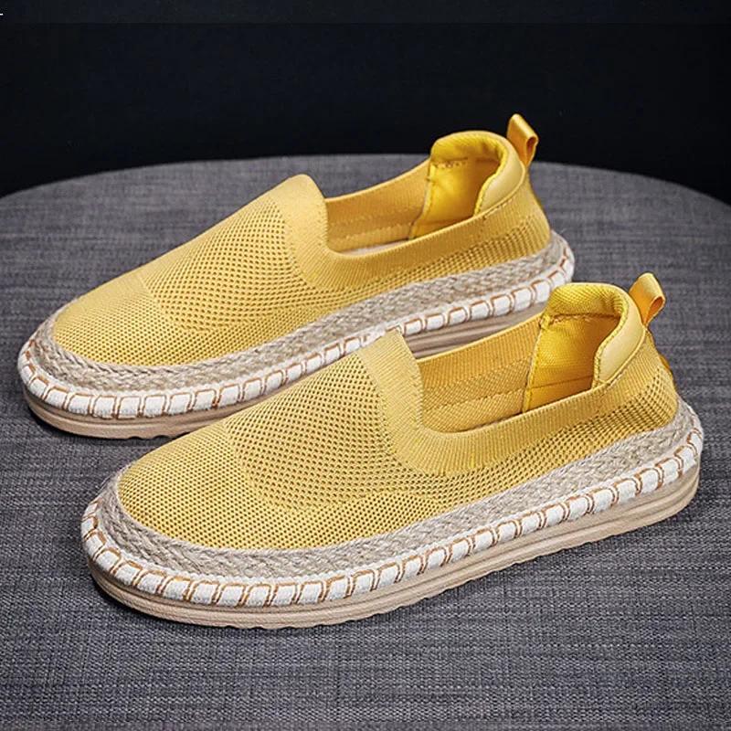 New Espadrilles Women Shoes Linen Flats Fashion Knitted Mesh Fabric Hemp Loafers Slip On Casual Cloth Sneakers Comfortable