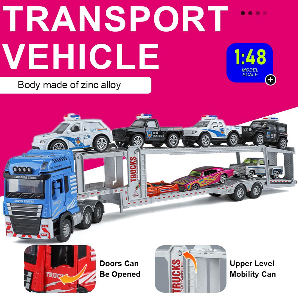 1:48 Double Decker Automobile Transport Vehicle Model Toys Alloy Diecast Doors Opened Trailer Transport Cars Birthday Gifts